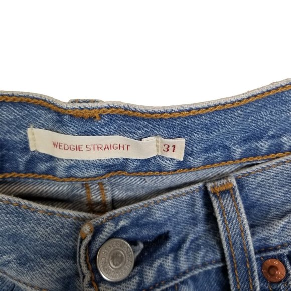 Levi's Womens 31 Blue Medium Wash Denim Distressed Wedgie Fit Straight Jeans - Picture 7 of 11